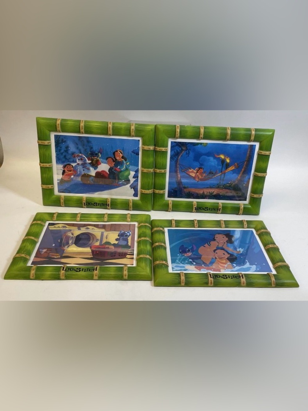 Disney Store Exclusive Lilo & Stitch Framed Lithographs in Bamboo-style Frames